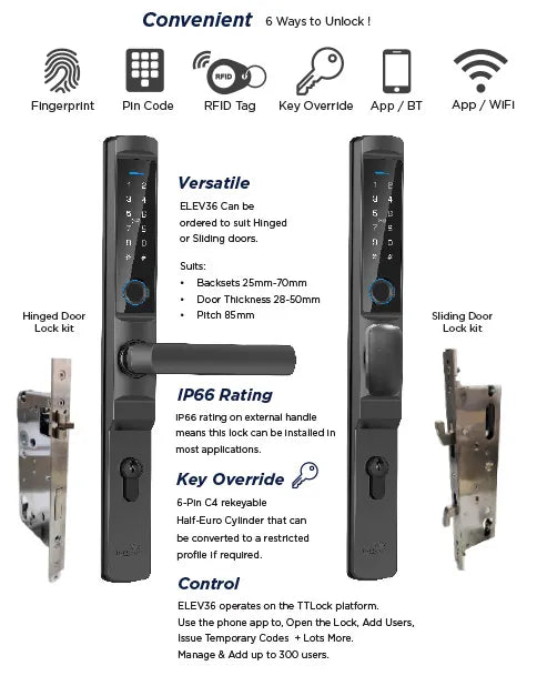 LOCKTON 'E-Series' (Euro Narrow Leverset) SMART DOOR LOCK Black